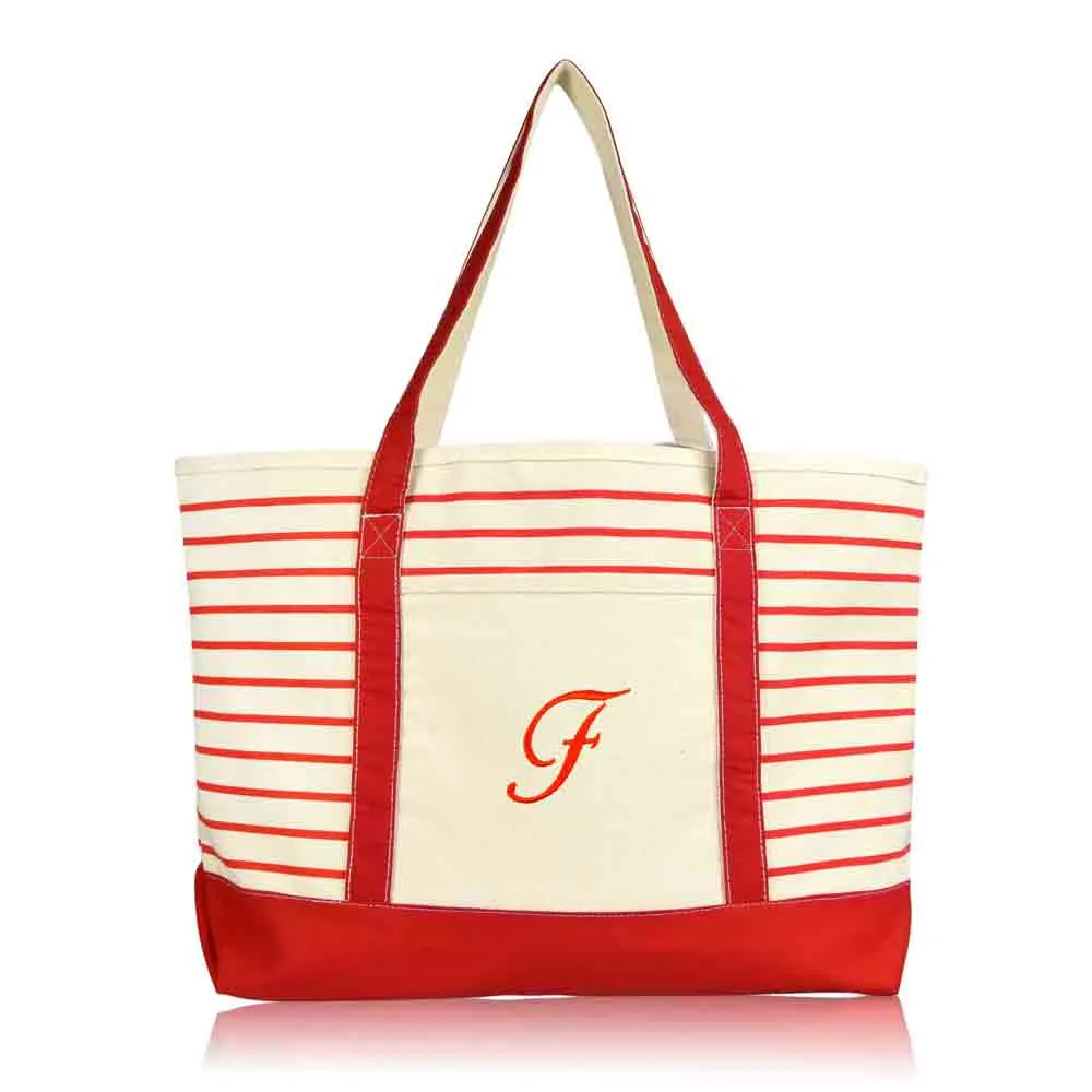 Dalix Striped F-Initial Tote Bag Womens Ballent Letter F