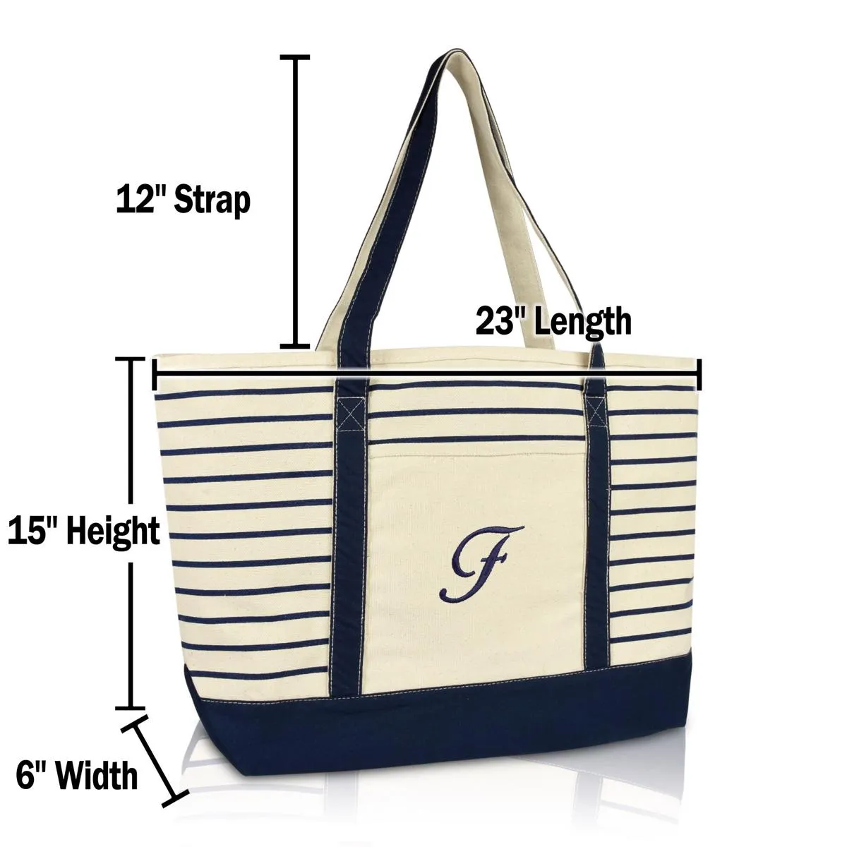 Dalix Striped F-Initial Tote Bag Womens Ballent Letter F