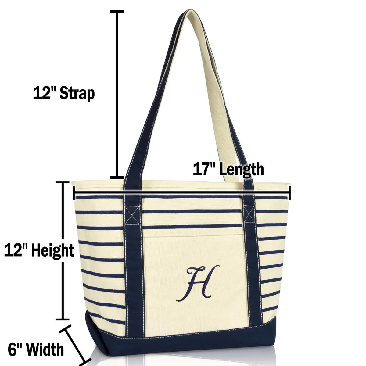 Dalix Striped H-Initial Tote Bag Womens Ballent Letter H