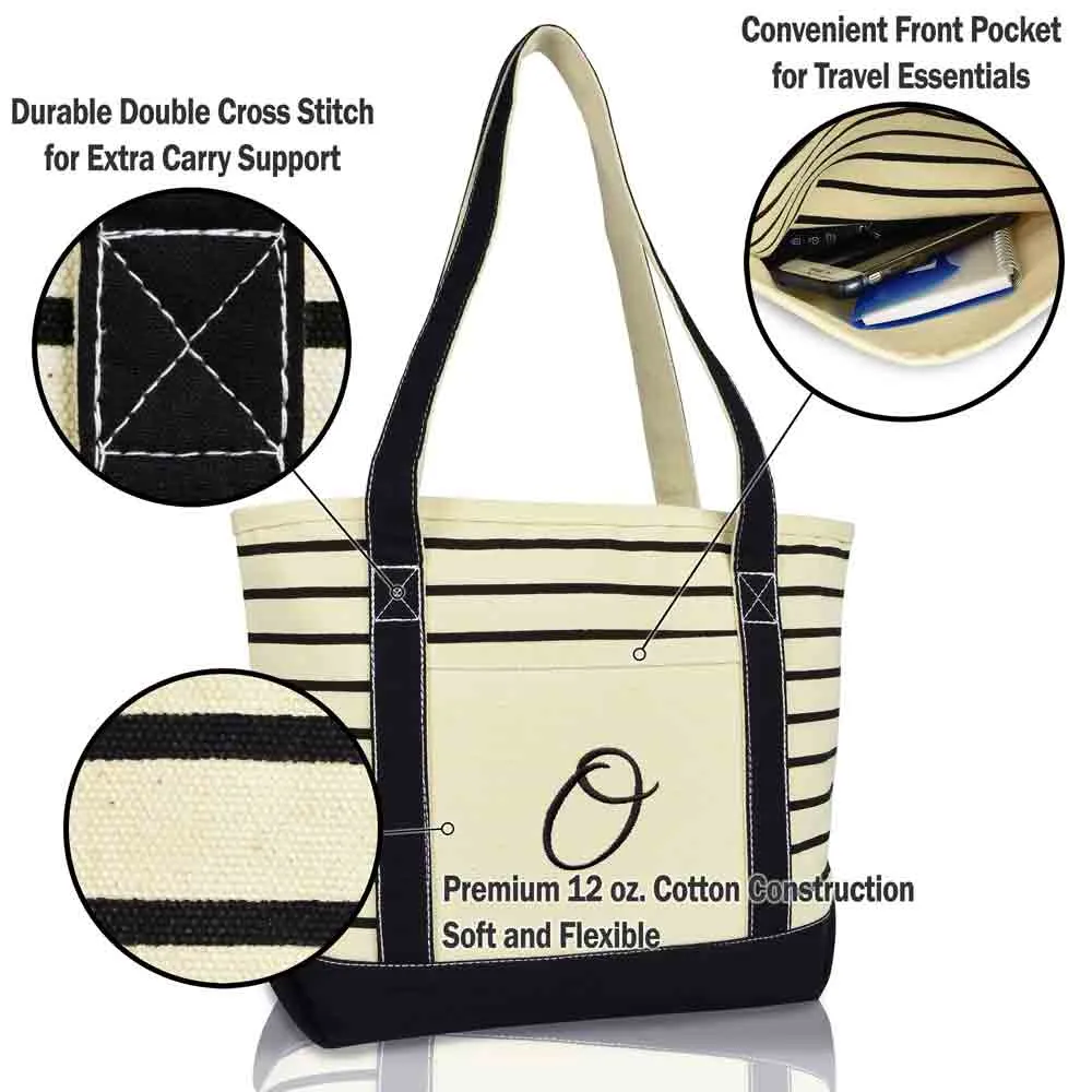 Dalix Striped O-Initial Tote Bag Womens Ballent Letter O