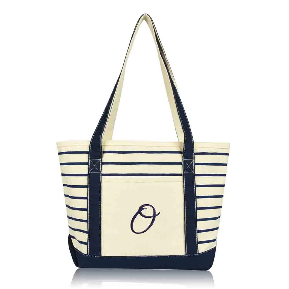 Dalix Striped O-Initial Tote Bag Womens Ballent Letter O