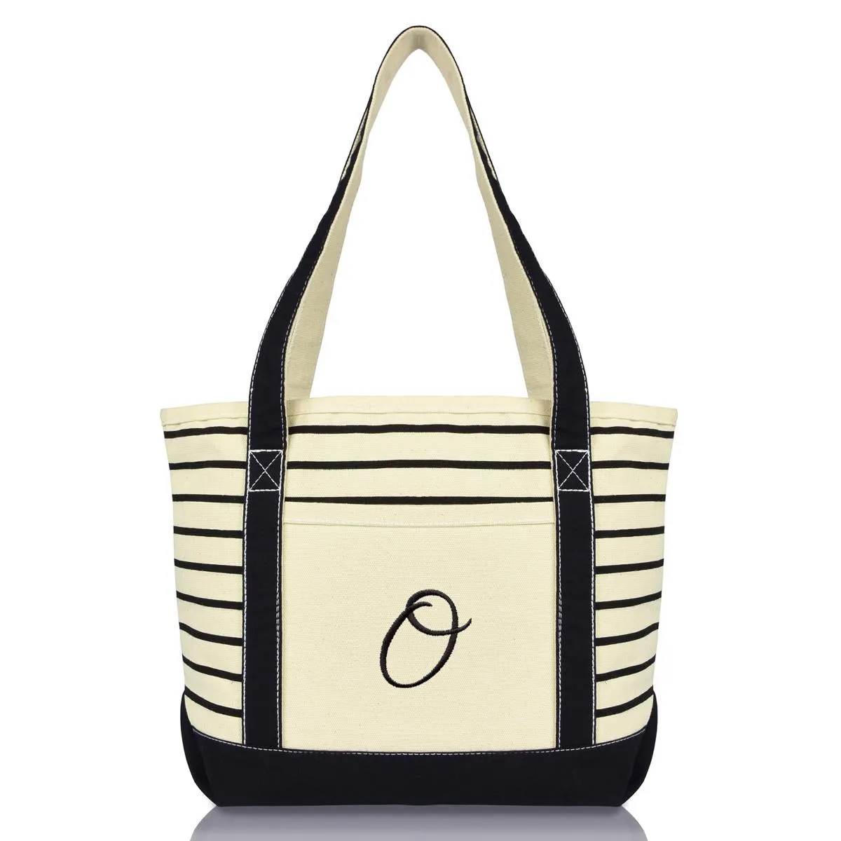 Dalix Striped O-Initial Tote Bag Womens Ballent Letter O