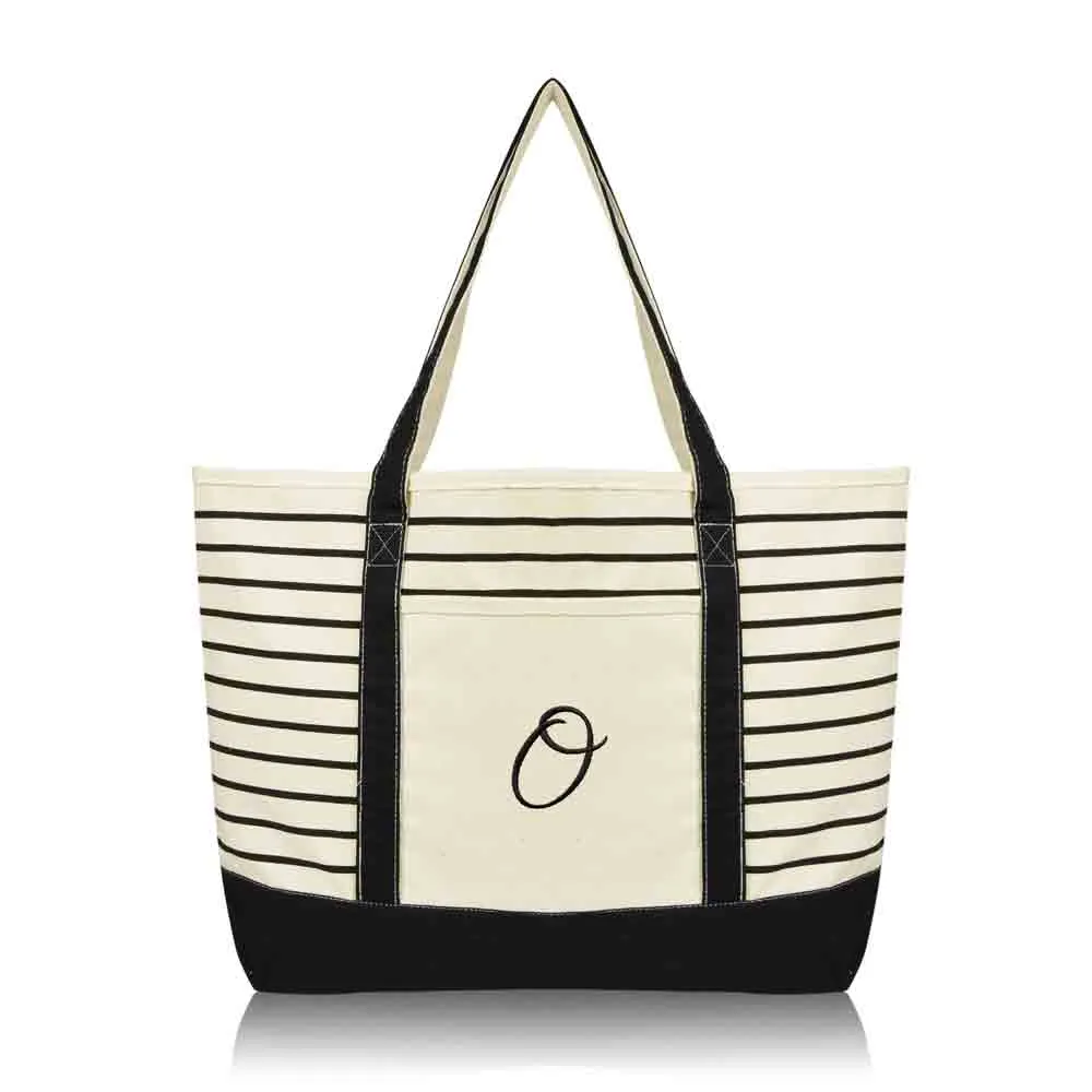 Dalix Striped O-Initial Tote Bag Womens Ballent Letter O