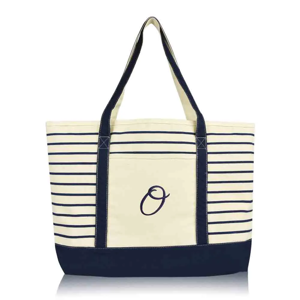 Dalix Striped O-Initial Tote Bag Womens Ballent Letter O