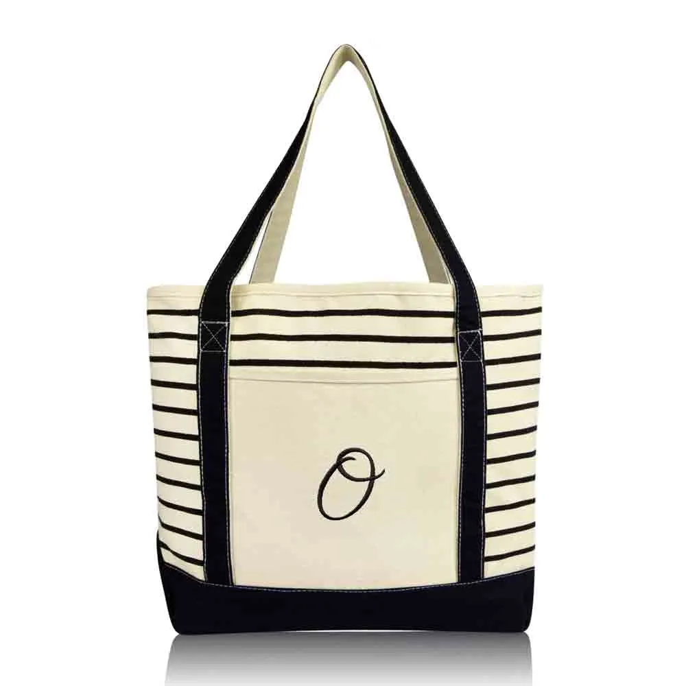 Dalix Striped O-Initial Tote Bag Womens Ballent Letter O