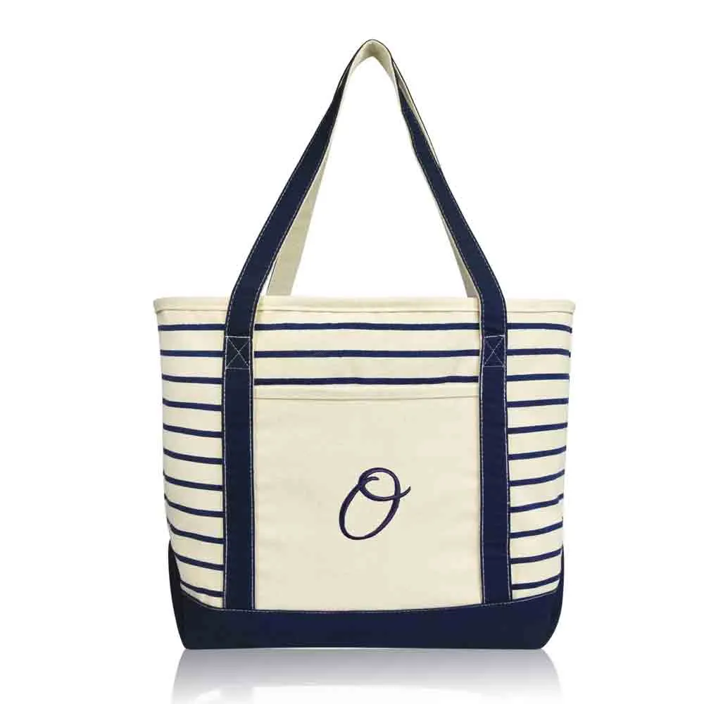 Dalix Striped O-Initial Tote Bag Womens Ballent Letter O