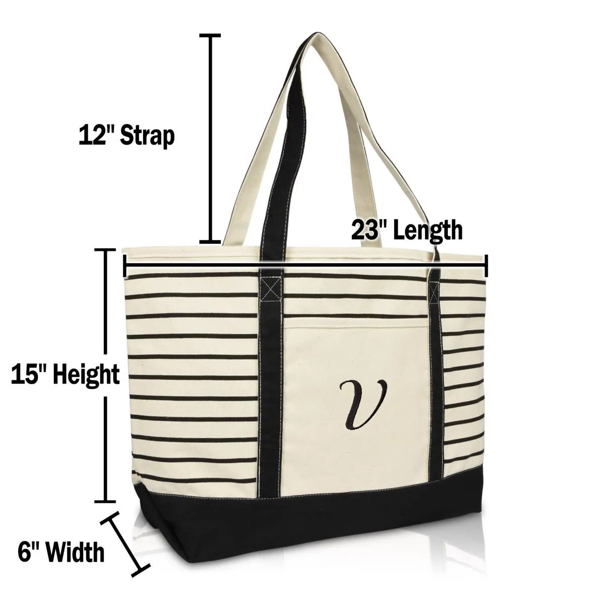 Dalix  Striped V-Initial Tote Bag Womens Ballent Letter V