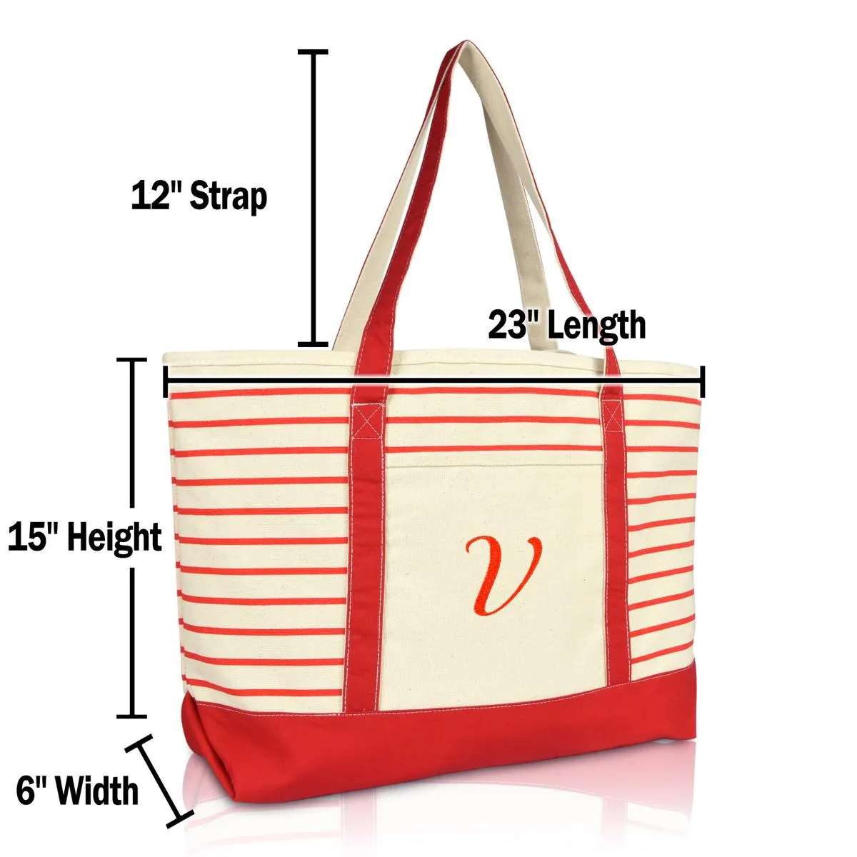 Dalix  Striped V-Initial Tote Bag Womens Ballent Letter V