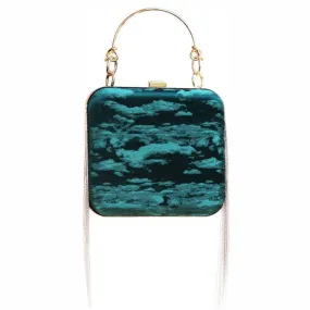 Designer Bag Golden Tone Cloud Mini Satin Box Clutch-Dark Green