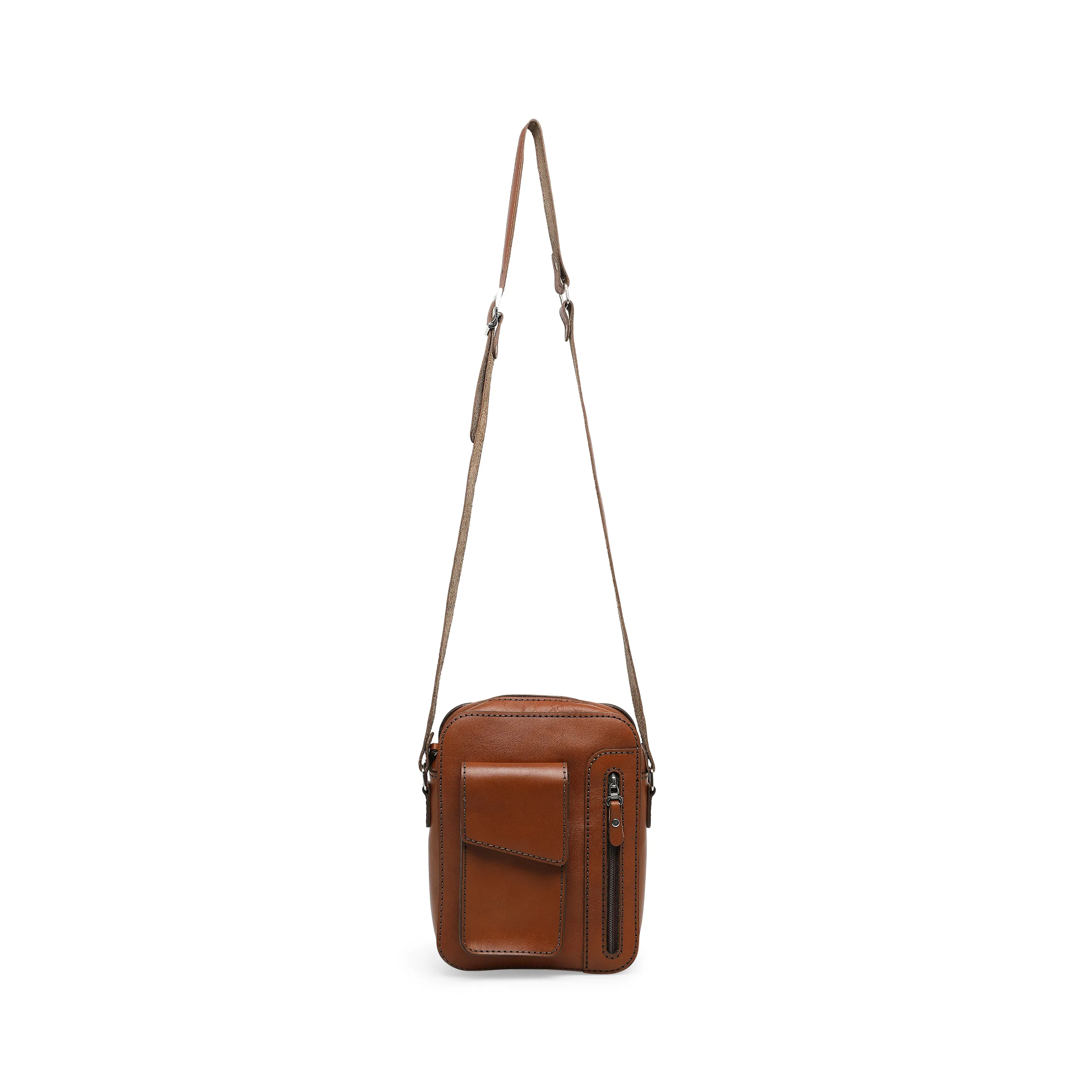 Donald Men's Genuine Leather Side Messenger Bag - Tan