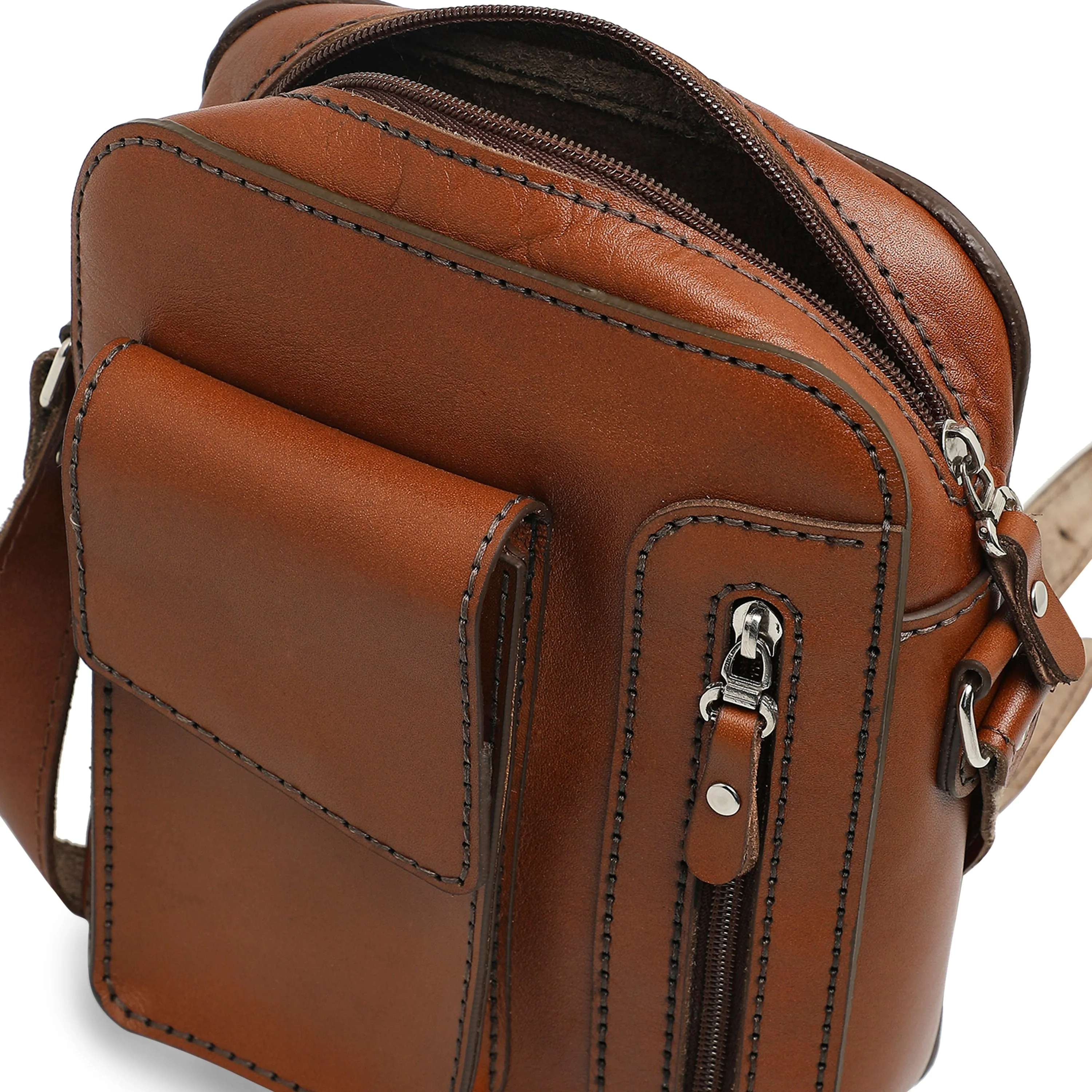 Donald Men's Genuine Leather Side Messenger Bag - Tan