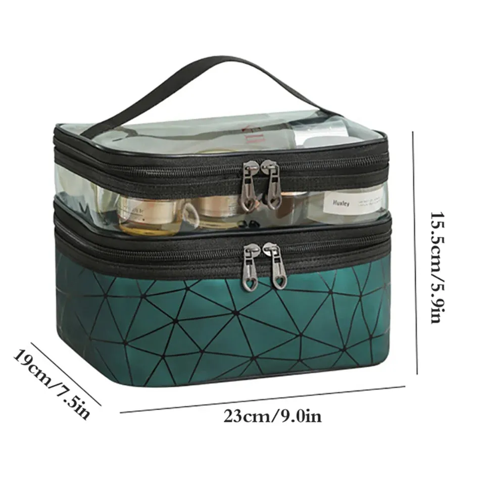 Double Layer Cosmetic Bag Cosmetic Organizer Women Waterproof Travel Skincare Products Large Capacity Makeup Storage Bags