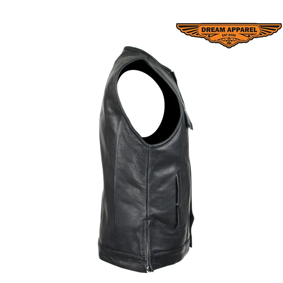 Dream Apparel Split Cowhide Leather Vest With Conceal Carry Pockets