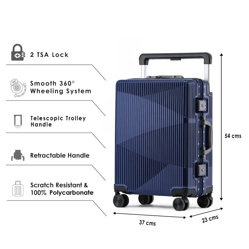 Durable Trolley Bag with 360° Spinner Wheels | Free Trolley Cover | 41 Litres | Metallic Royal Blue