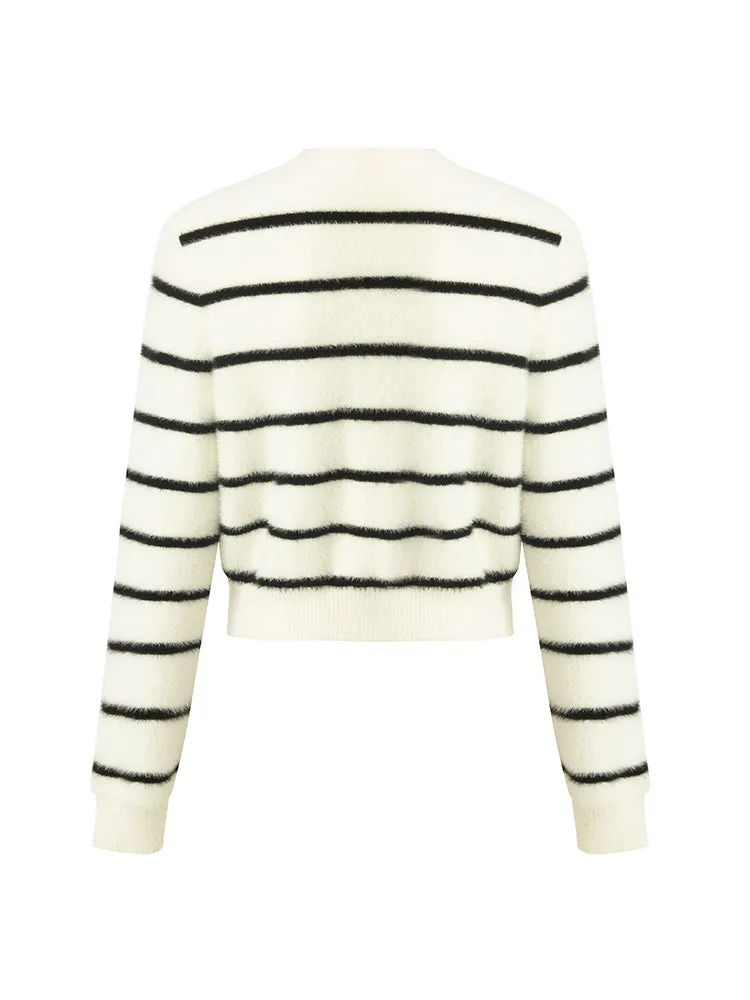 Eco-Friendly Mink Knitted Striped Women Cardigan