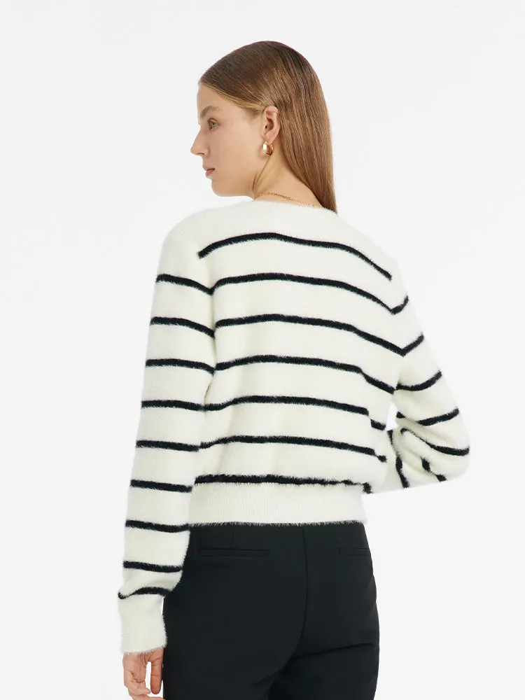 Eco-Friendly Mink Knitted Striped Women Cardigan