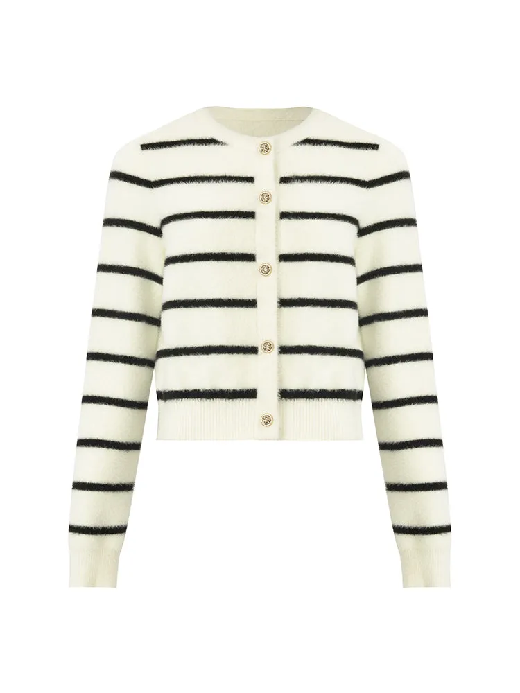 Eco-Friendly Mink Knitted Striped Women Cardigan