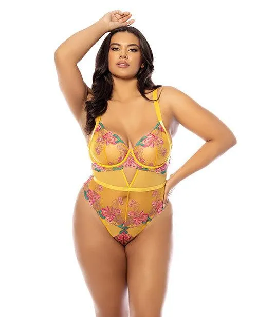 Elisabeth Unlined Underwire Embroidered Teddy - Yellow