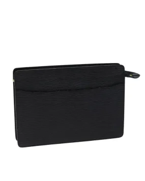 Epi Leather Clutch Bag with Metal Fittings and Inner Pocket