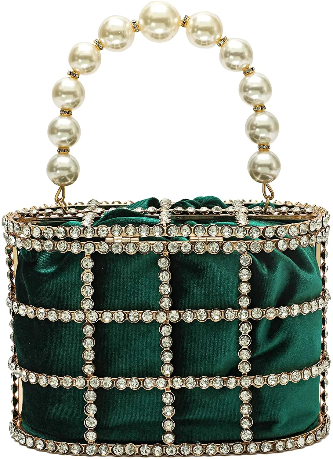 Evening Handbag Green Clutch Purses with Pearl Diamonds