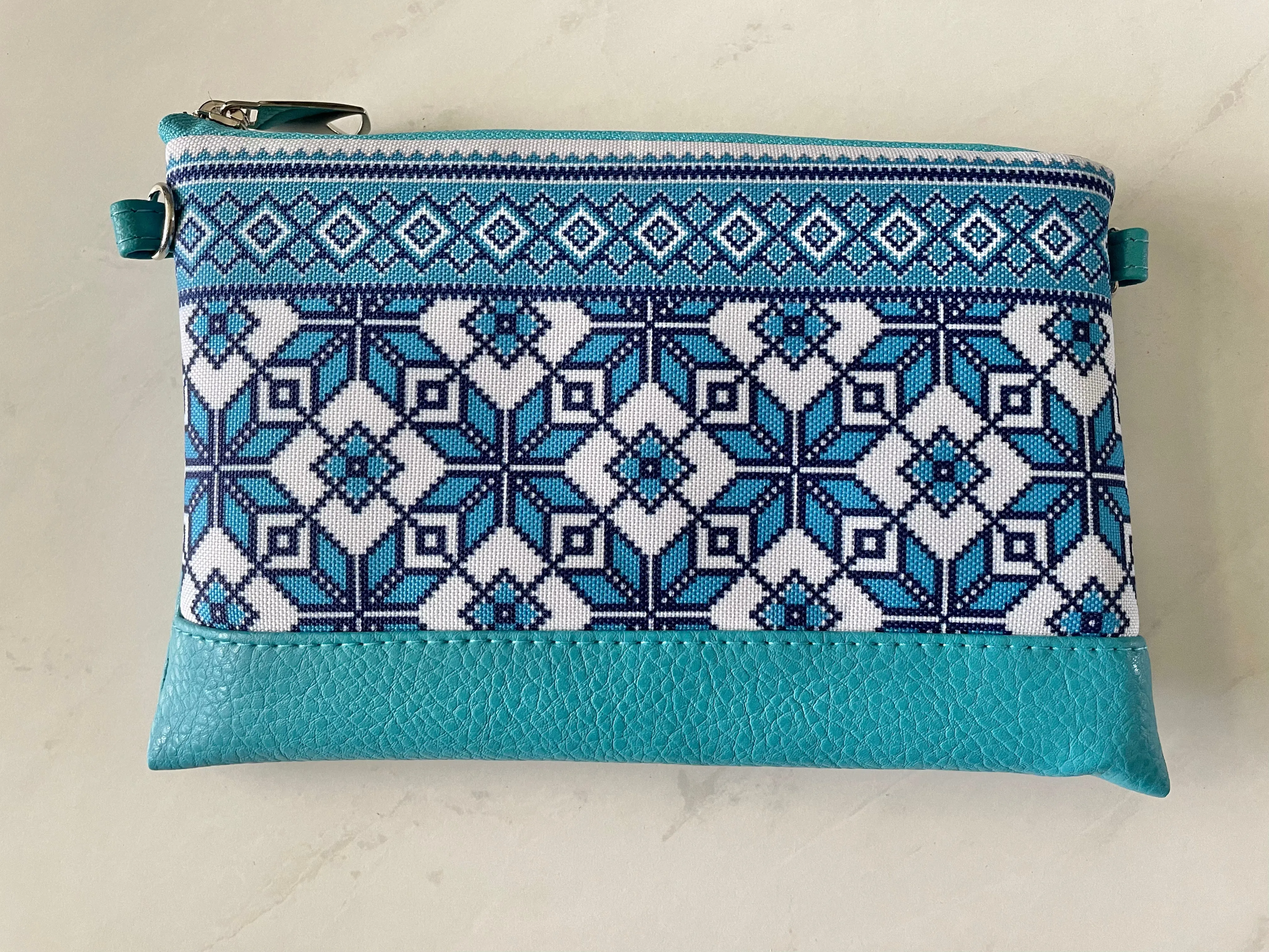 Faux Leather Clutch “Blue Geometric”