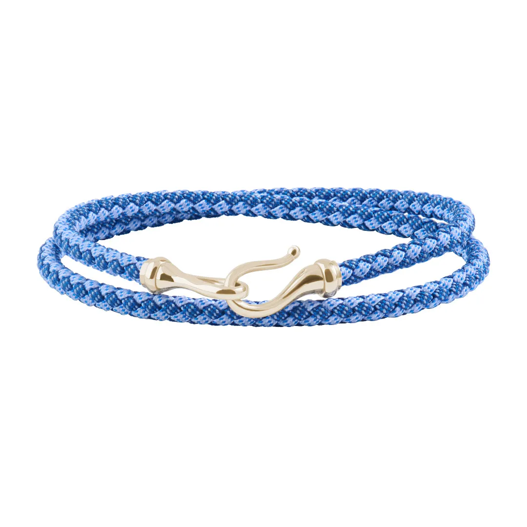 Fish Hook Blue Cotton Wrap Bracelet in Silver