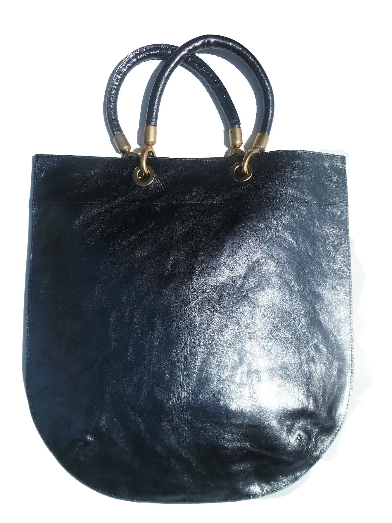 Flat Oblong Tote Bag Metallic Leather Anthracite And Bronze