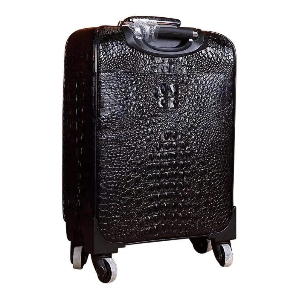 Genuine Crocodile Leather Luggage Roller Trolley Case 4 Spinner Wheels Travel Bags