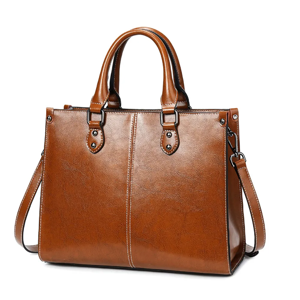 Genuine Leather Shoulder Strap Tote Bag