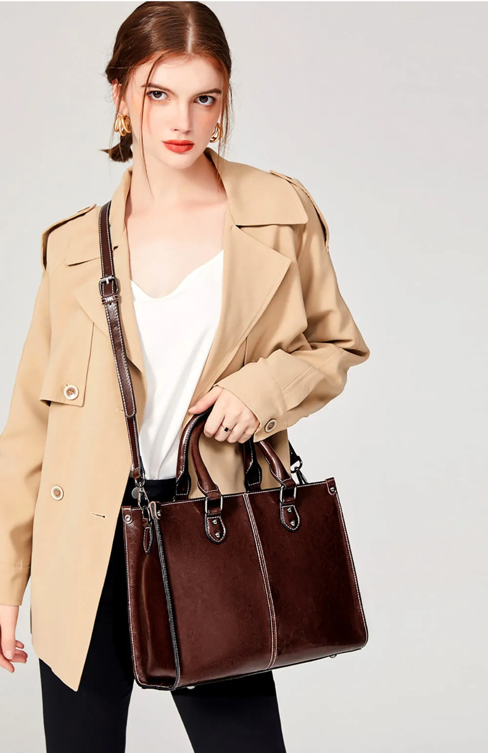 Genuine Leather Shoulder Strap Tote Bag