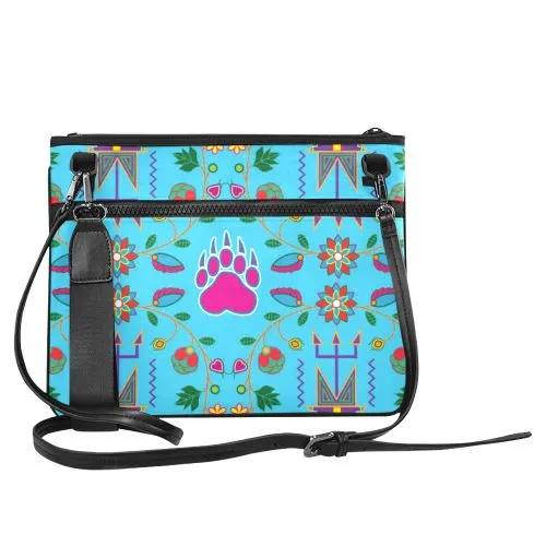 Geometric Floral Fall-Sky Blue Slim Clutch Bag