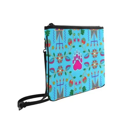 Geometric Floral Fall-Sky Blue Slim Clutch Bag