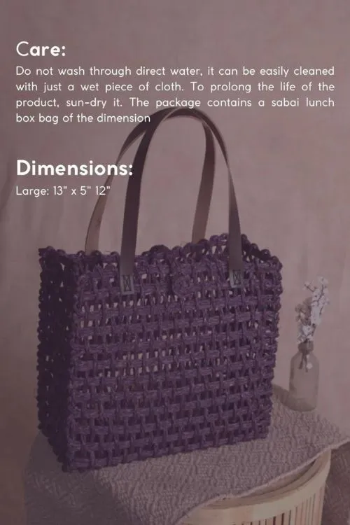 Handmade Sabai Grass Mesh Bag - Large (Lavender)