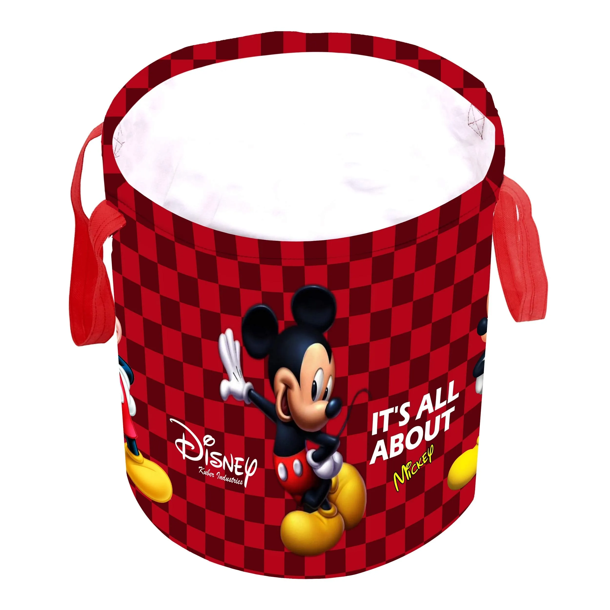 Heart Home Disney Print Round Non Woven Fabric Foldable Laundry Basket, Toy Storage Basket, Cloth Storage Basket with Handles, 45 LTR (Set of 2, Red & Maroon)-HEART11679