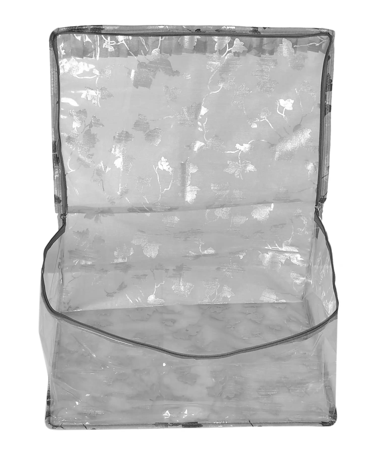 Heart Home Leaf Printed Laminated Transparent Waterproof Storage Bag/Organiser/Underbed For Saree, Lahenga, Cloths, Bedsheets- Pack of 2 (Grey)-HS43HEARTH26134