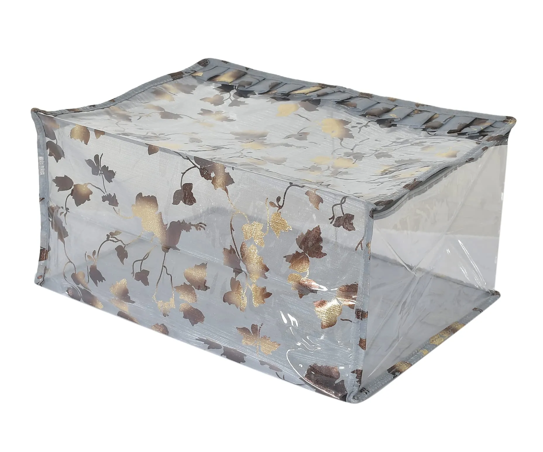 Heart Home Leaf Printed Laminated Transparent Waterproof Storage Bag/Organiser/Underbed For Saree, Lahenga, Cloths, Bedsheets- Pack of 2 (Grey)-HS43HEARTH26134