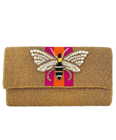 Honey Bee 🐝 Color Block Hand Beaded Clutch Crossbody Bag - Gold