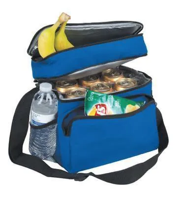 Insulated Lunch Box Cooler Bag 2 Compartments Beer Drink Water Strap Pockets 10inch