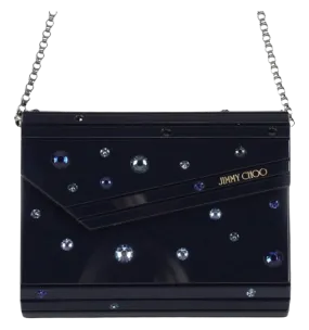 JIMMY CHOO Candy Crystal Chain Clutch Midnight Blue