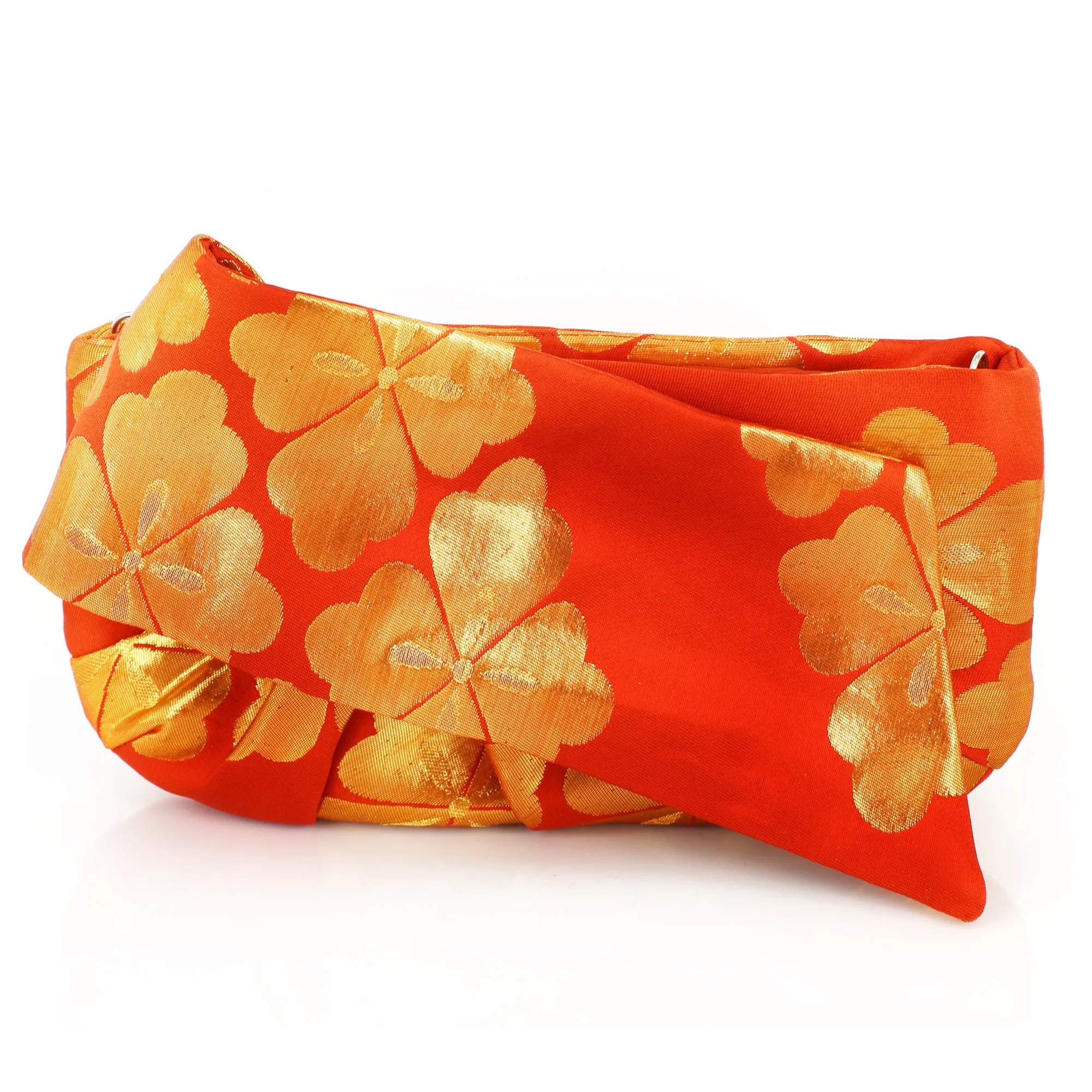 Kimono Obi Bow Clutch Bag | Chrysanthemum Gold and Orange | Upcycled from vintage Japanese Silk