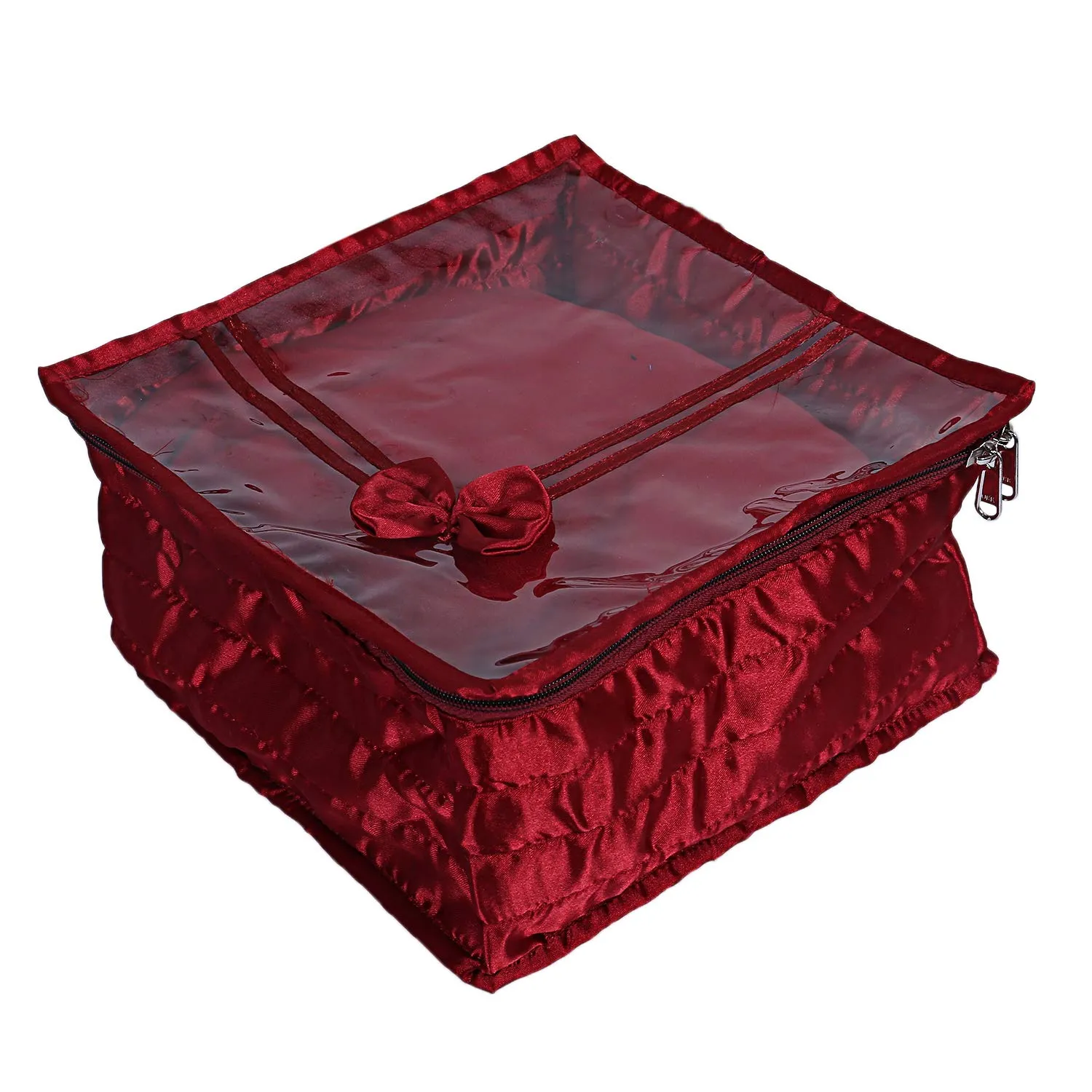 Kuber Industries Bow Design Satin Handkerchief Lingerie Organizer, Maroon