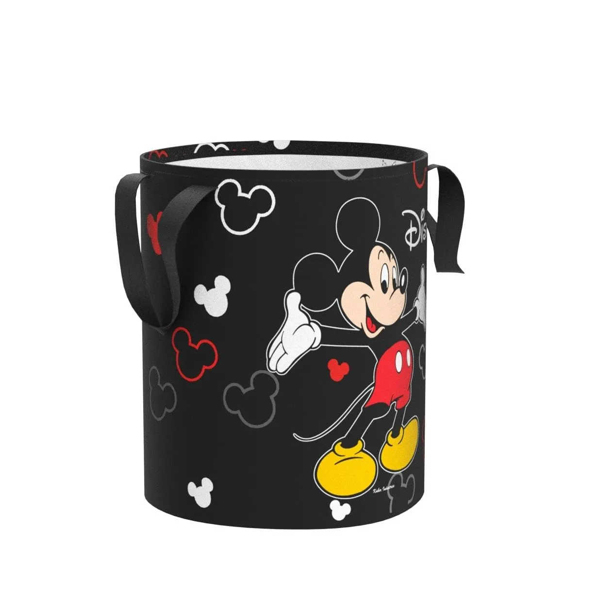 Kuber Industries Disney Print Round Waterproof Cotton Laundry Bag|Toy Storage|Laundry Basket Organizer with Handles, Capicity 45 L (Black)-KUBMART11619