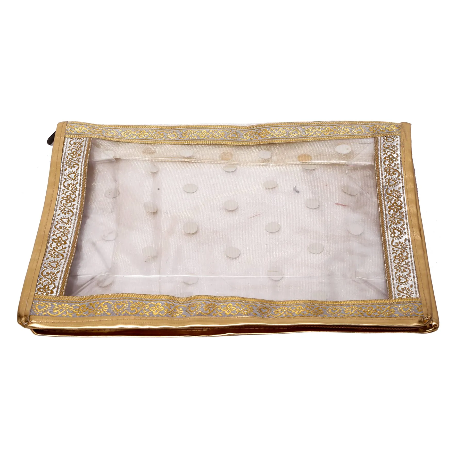 Kuber Industries Dot Printed Transparent PVC Rectangular Saree Cover/Storage Bag Organiser For Wardrobe (Gold)