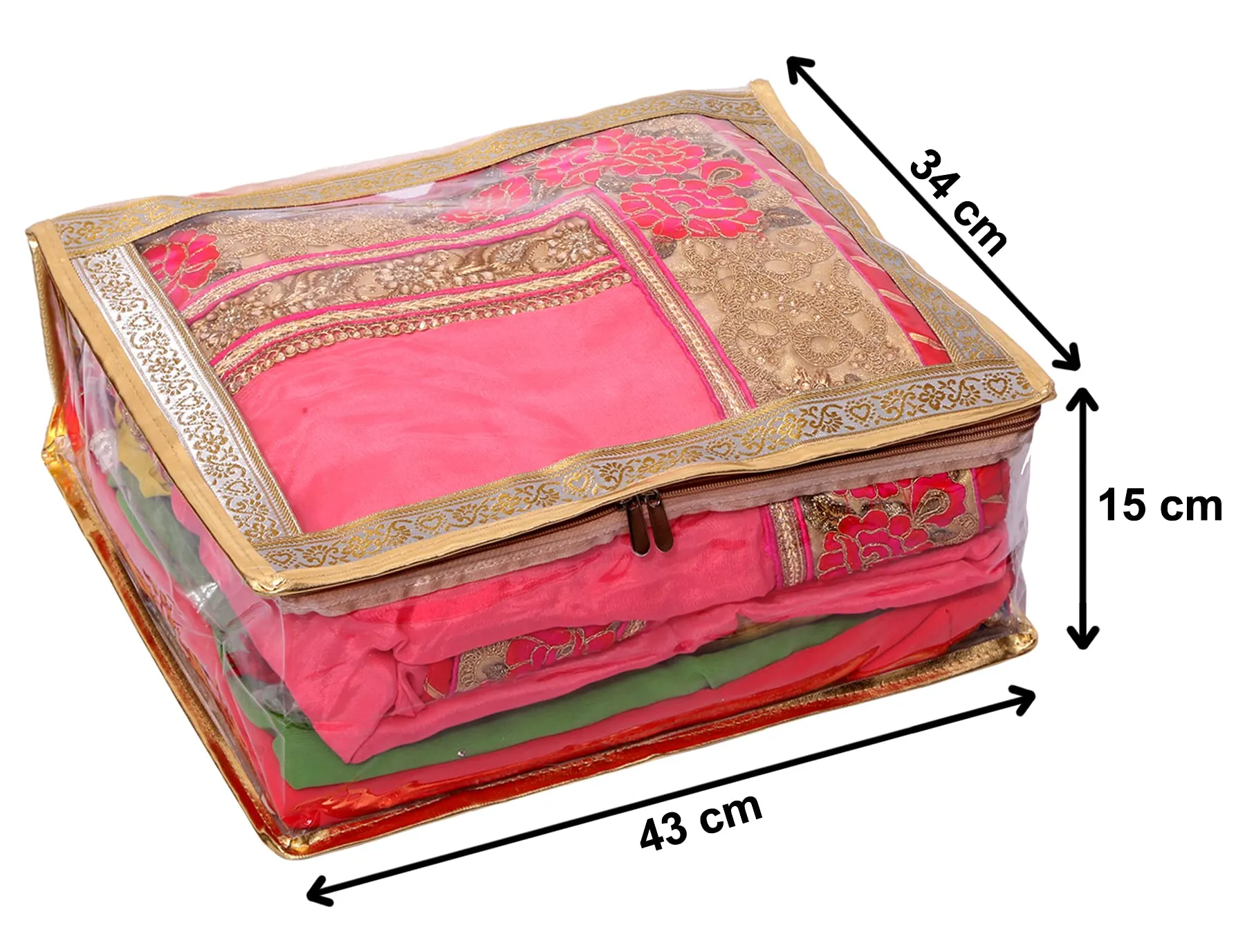 Kuber Industries Dot Printed Transparent PVC Rectangular Saree Cover/Storage Bag Organiser For Wardrobe (Gold)