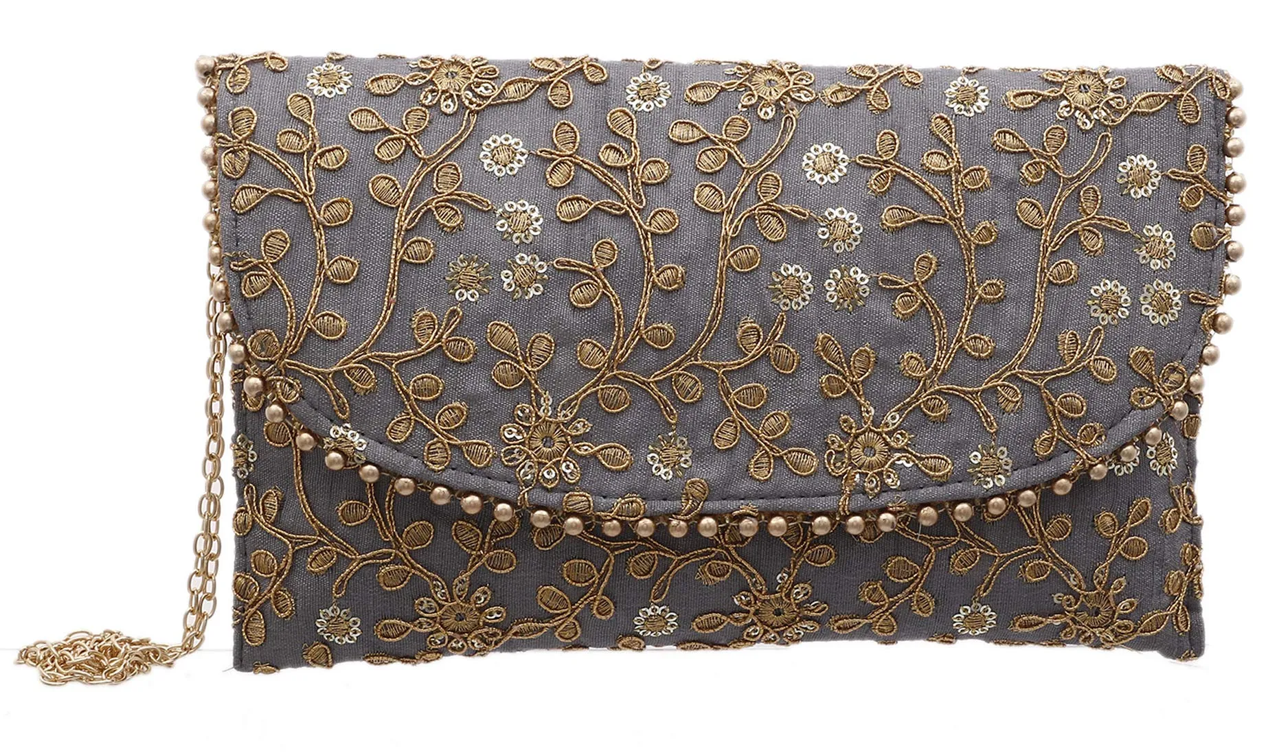 Kuber Industries Women's Handcrafted Embroidered Clutch Bag (CTKTC034533, Cream and Grey) - 2 Pieces