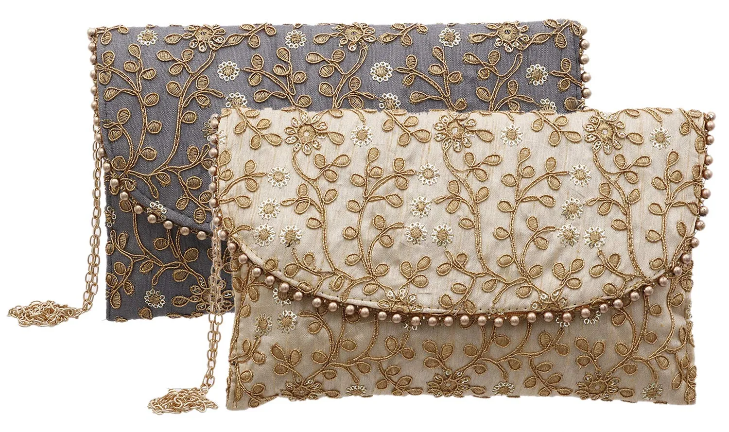 Kuber Industries Women's Handcrafted Embroidered Clutch Bag (CTKTC034533, Cream and Grey) - 2 Pieces