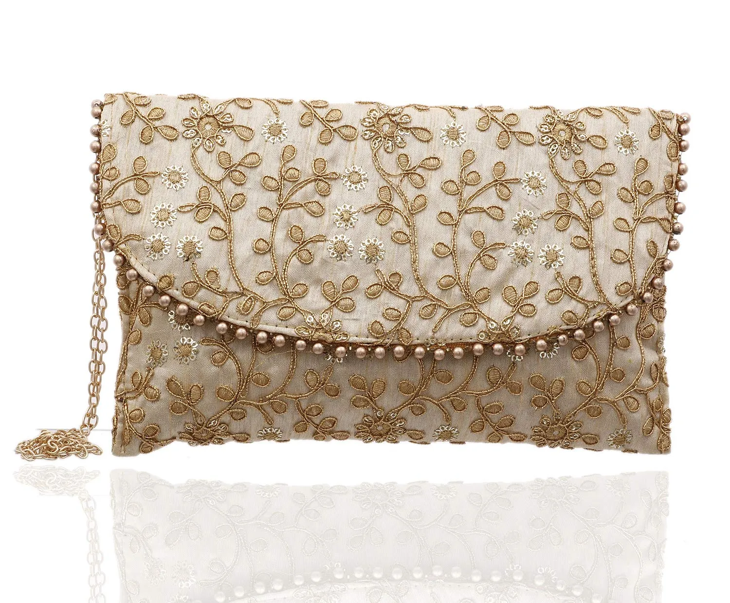 Kuber Industries Women's Handcrafted Embroidered Clutch Bag (CTKTC034533, Cream and Grey) - 2 Pieces