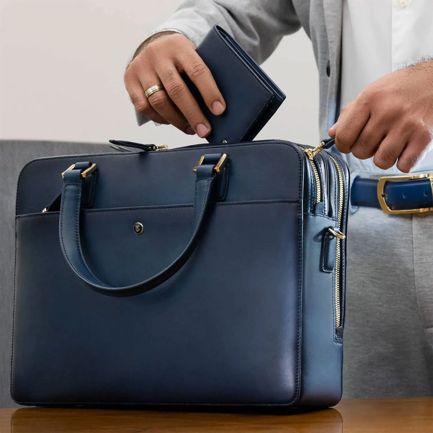 Lapis Bard Ducorium Chester 14inch Slim Laptop Business Bag - Blue