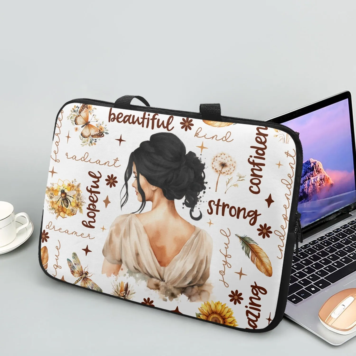 Laptop Sleeve with handles - Affirmations - Black Hair