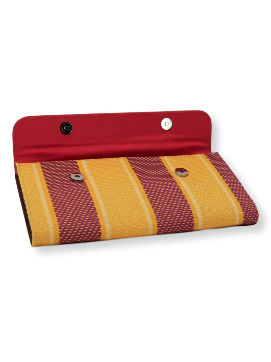 Large Clutch Bag - yellow/crimson with FISH leather